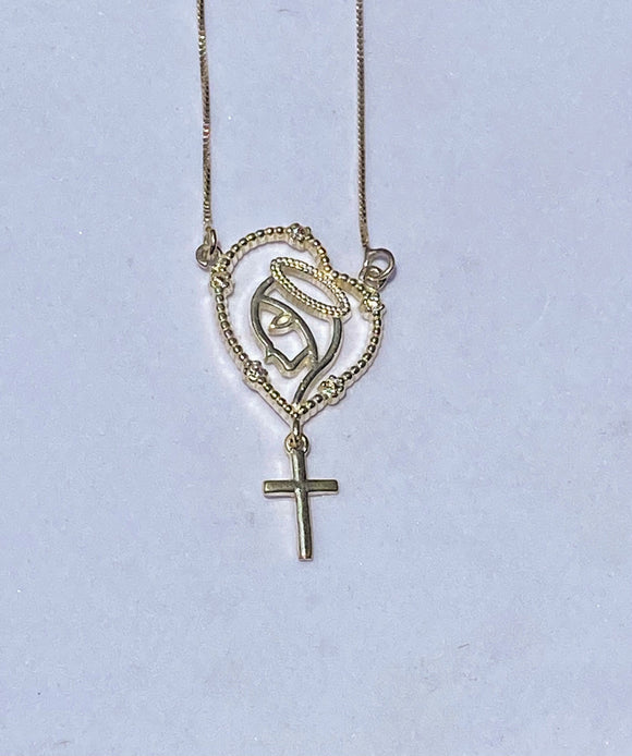 CL029A COLAR DE PRATA NOSSA SENHORA DA APARECIDA E CRUCIFIXO CRAVEJADO DE MICROZIRCONIA (Tam. corr. 40cm ping. 4,0x2,0)