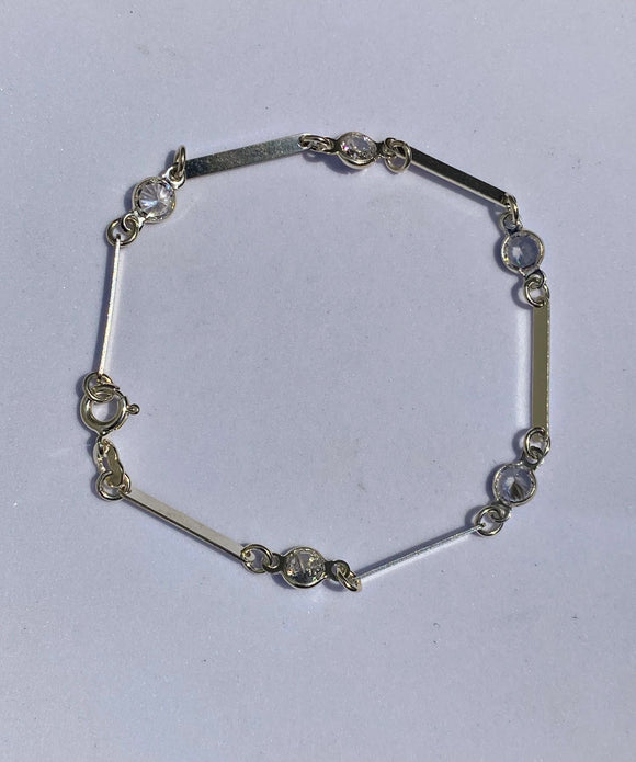 PU032A PULSEIRA DE PRATA FORMATO PLAQUINHA E PEDRAS DE ZIRCONIA