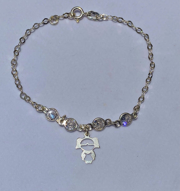 PU064 PULSEIRA DE PRATA MENINA VAZADO COM PEDRAS DE ZIRCONIA